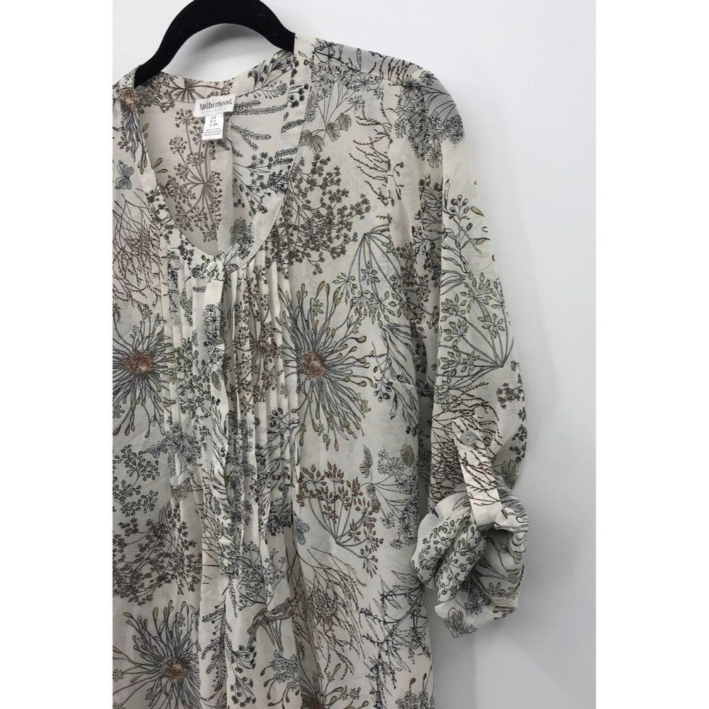 Motherhood Maternity Sheer Floral Top Roll Tab Sleeve Ivory Cream Small - Picture 6 of 6